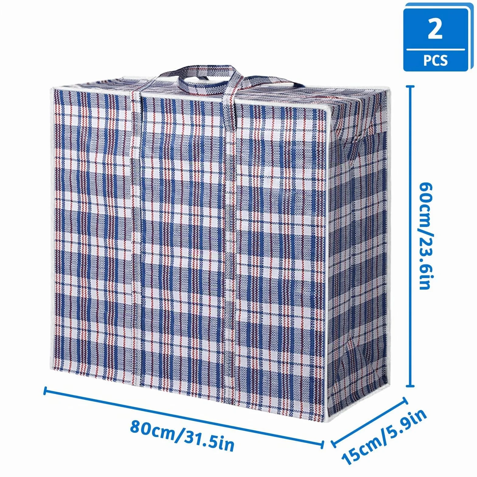 2 Bolsas de Almacenaje Sobredimensionadas con Cremallera, Bolsas de la Compra para Ropa, Bolsas Grandes de Mudanza, Azul, Poliéster