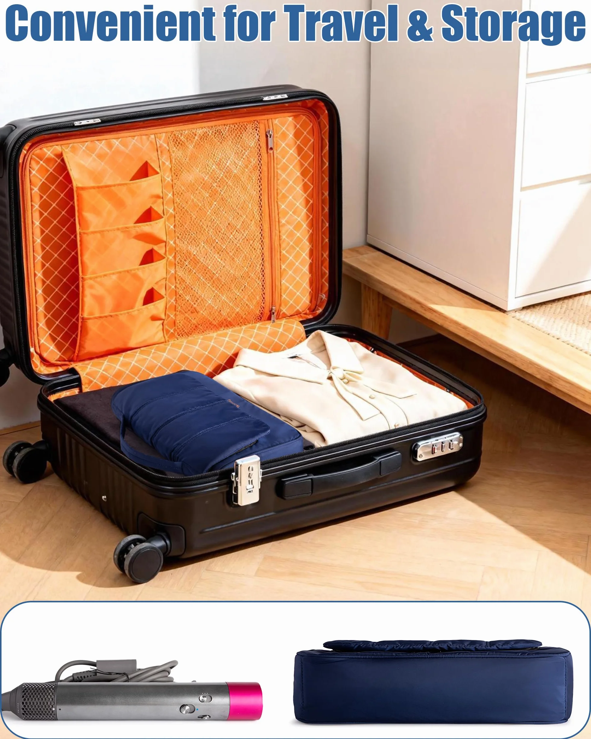 Teamoy Bolsa de Almacenamiento de Viaje Compatible con Dyson Airwrap, Organizador Portátil, Cilindro Largo, Azul Oscuro