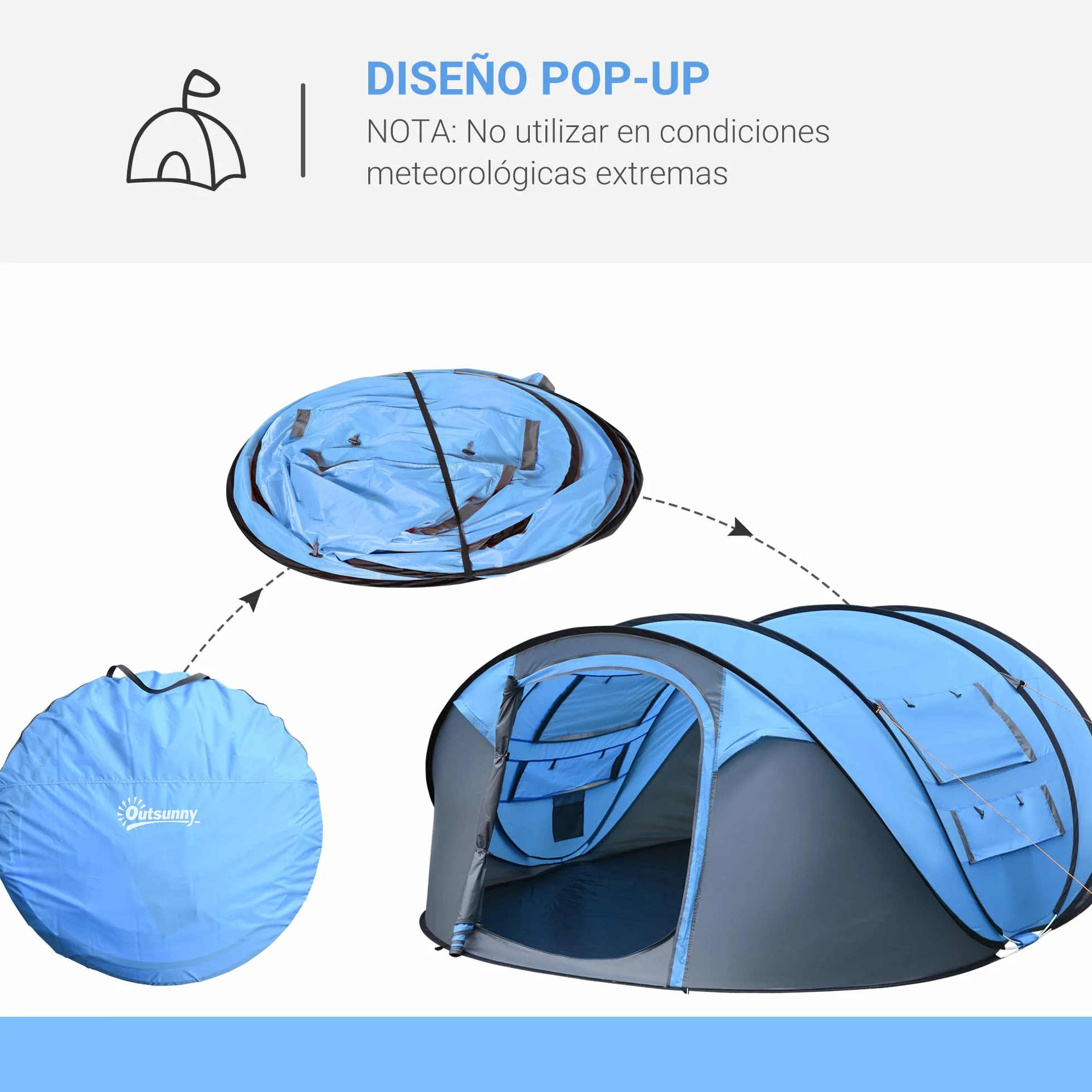Outsunny Tienda de Campaña Pop up 4-5 Personas Impermeable Anti-UV 263,5x220x123 cm