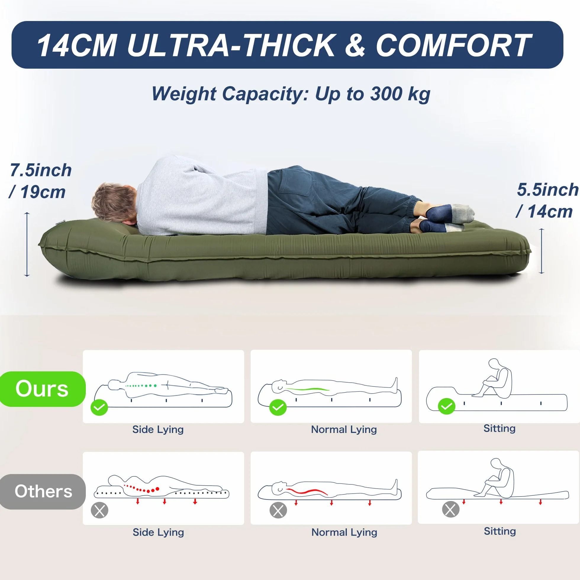 Colchón Hinchable de Aire 2 Personas 14CM Ultraligero para Camping