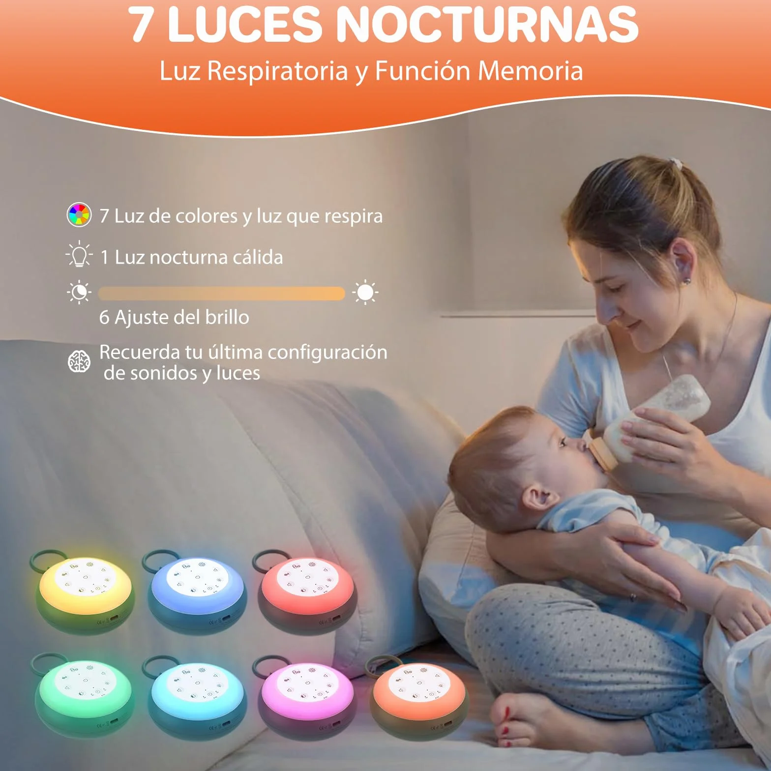 FUNYKICH Máquina de Ruido Blanco Portátil 24 Sonidos para Bebé con Memoria y Grabación Luz Nocturna Brillo Ajustable Batería Recargable