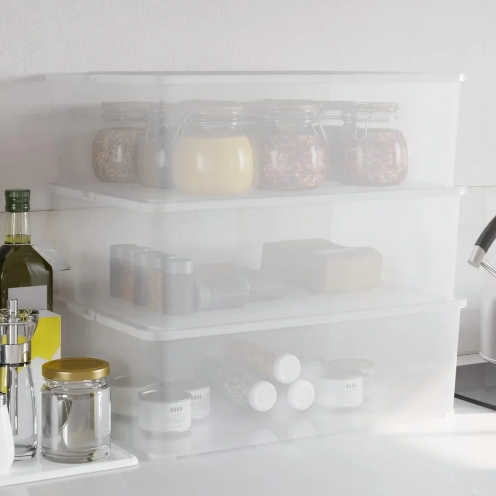 Cajas de almacenaje apilables 3 uds plástico 25 L, Casa y jardín Productos del hogar Organización y Almacenamiento Cestas para almacenaje, Transparente, 3kg