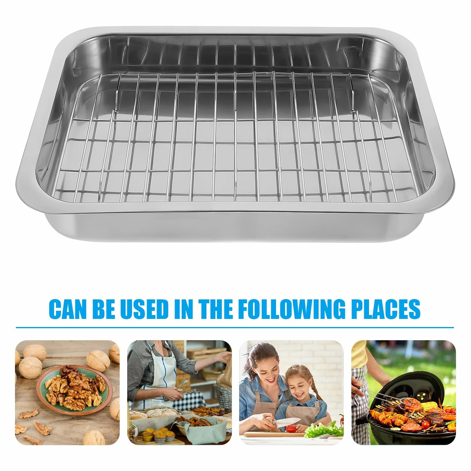 IMIKEYA Bandeja Práctica y Fácil de Limpiar para Horno Rectangular con Rejilla de Acero Inoxidable Adecuado para Repostería y Cocina en Casa
