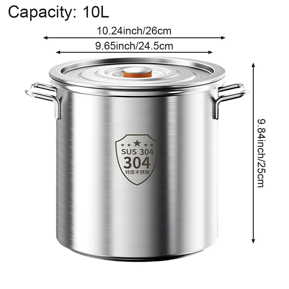 Olla Grande De Acero Inoxidable 304 con Tapa, 10 litros, Ideal para Sopas, Guisos Y Cazuelas, Hogar Y Restaurantes.