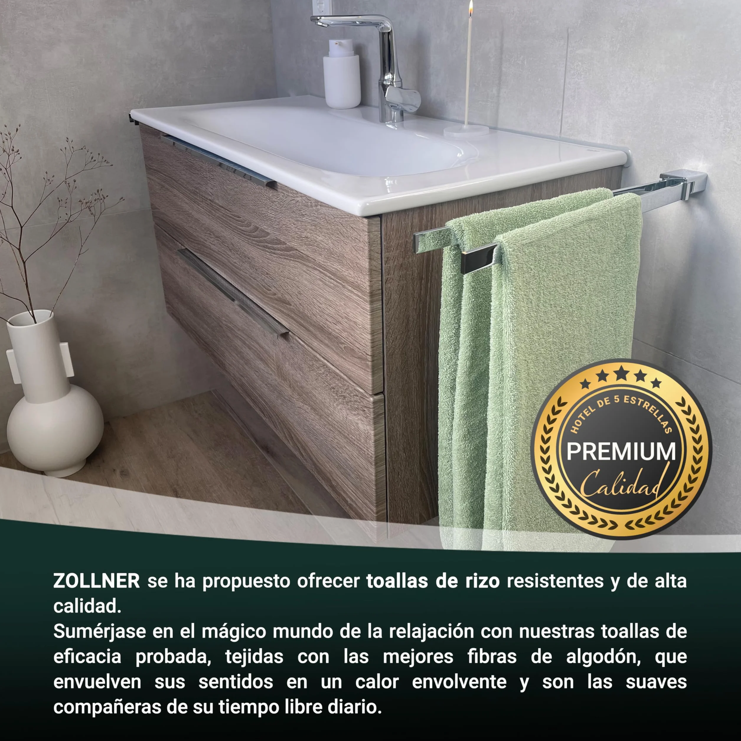 ZOLLNER 2 Toallas de Sauna, 70x200 cm, algodón, Verde Claro