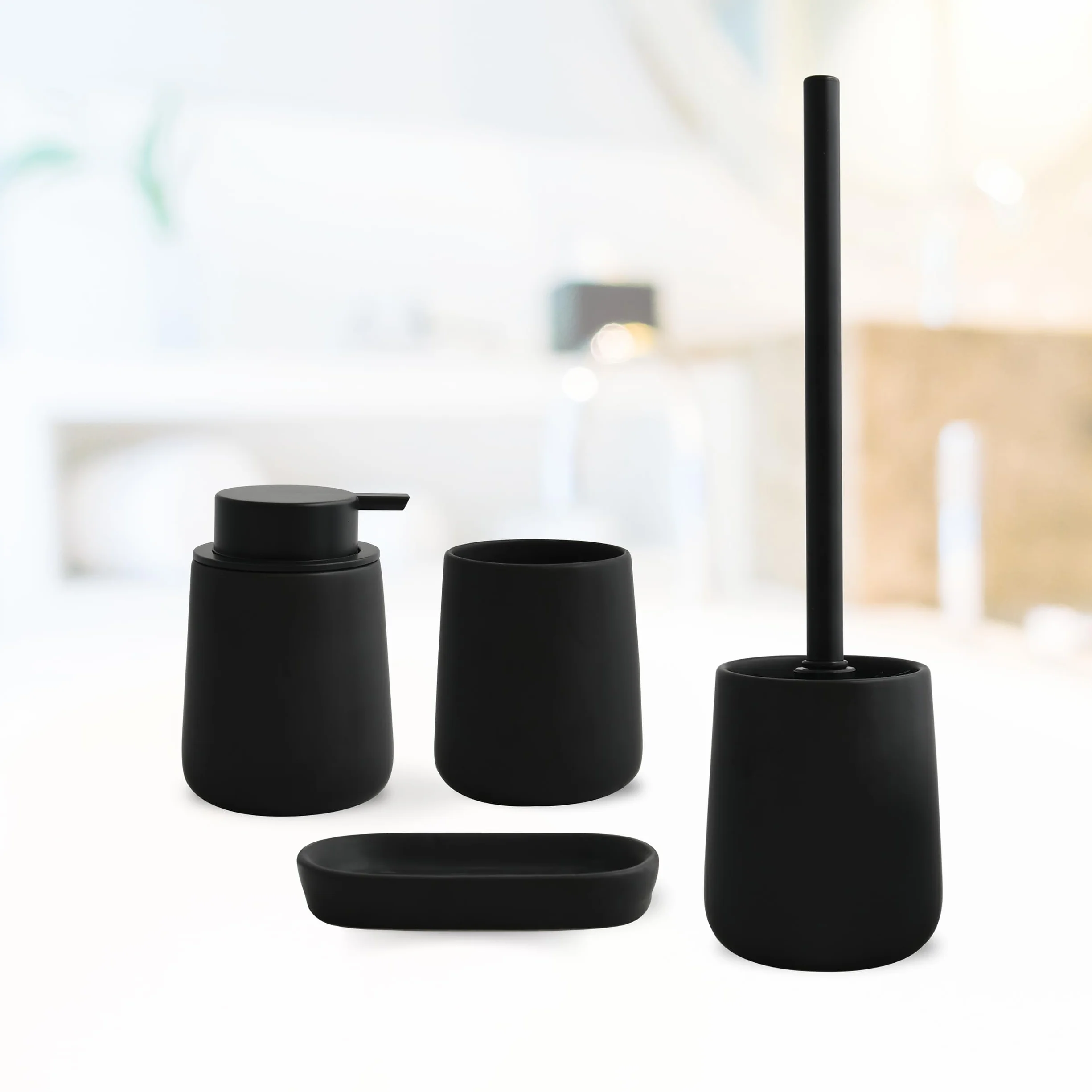 MSV - Vaso de cerámica MAONIE - Acabado Negro Mate - Diseño Elegante para el baño - Ø 8 x 11 cm - Ideal para cepillos de Dientes y Accesorios - Duradero y fácil de Limpiar