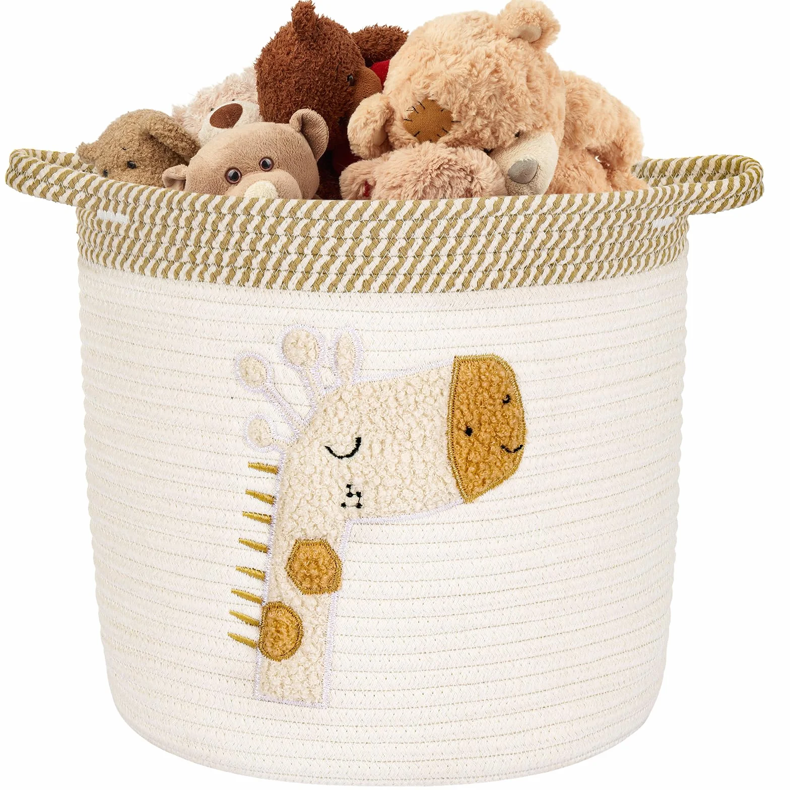 Cesta de Cuerda de Algodón Infantil Almacenamiento Juguetes con Asa Beige Jirafa 30x30cm