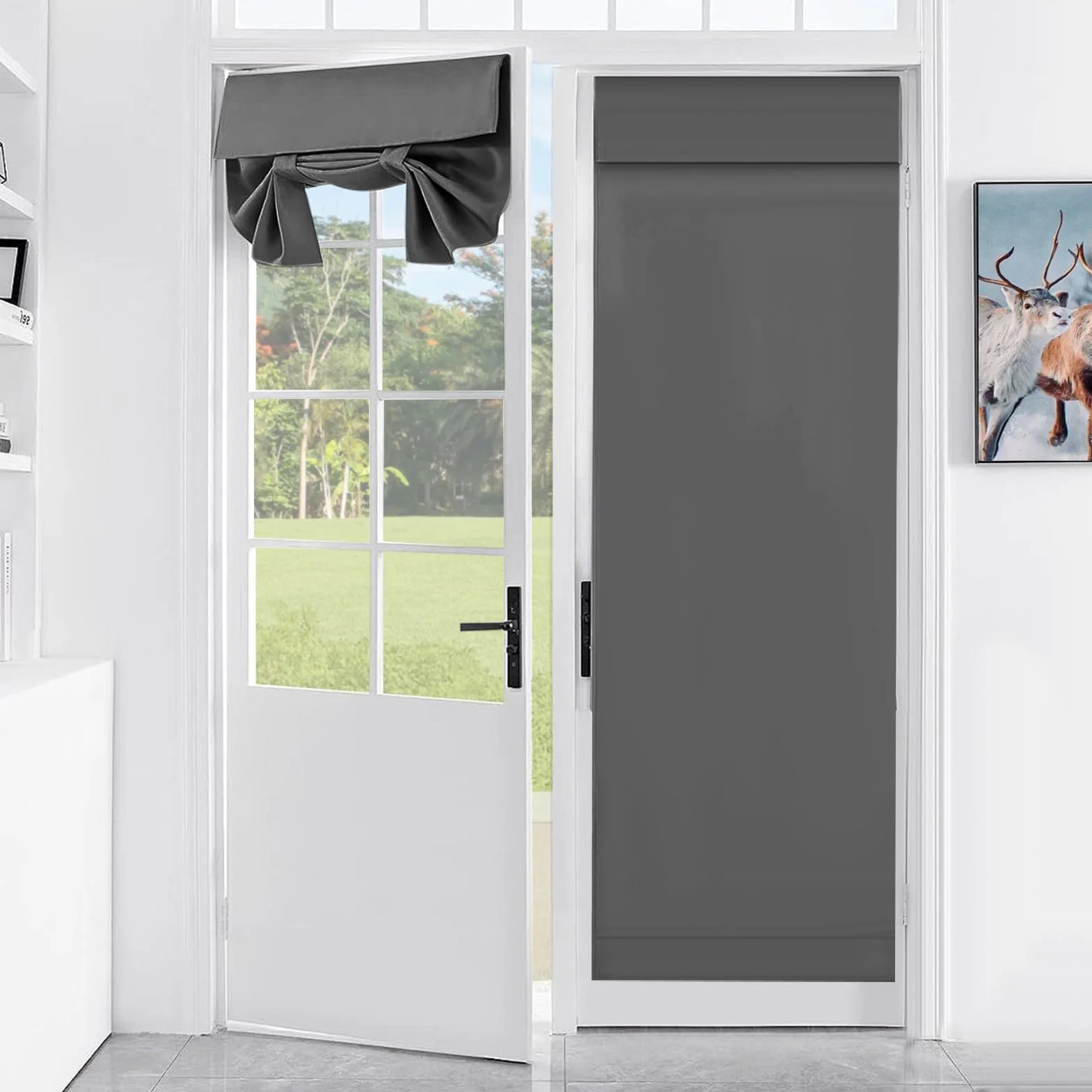 Gugxiom Cortina para puerta delantera 66x173cm con rayas, cortina para luz lateral para cocina, sala de estar, baño, gris