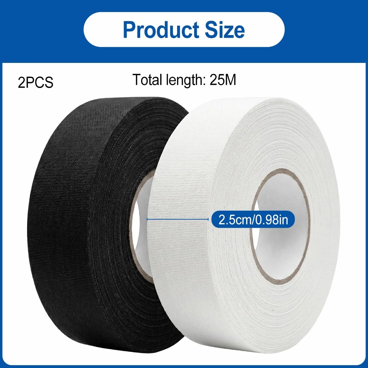 Cinta de Hockey Rollo 25mm x 25m, Adhesiva Impermeable para Palo de Hockey, Raquetas de Bádminton