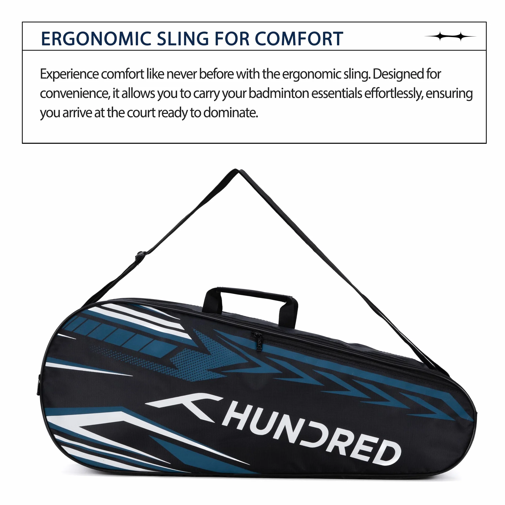 HUNDRED Urban Pod Badminton Kit-Bag 3 Spacious Compartments Double Zipper Closure