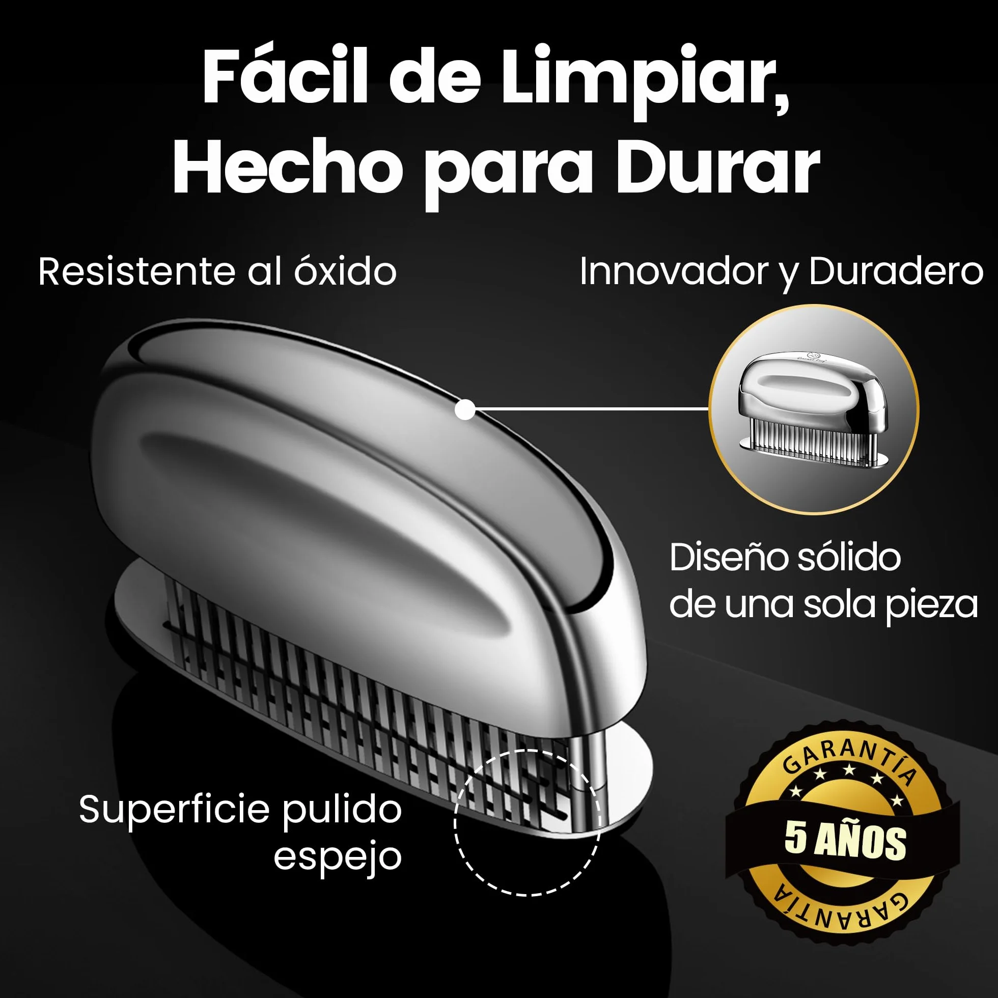 Ablandador de carne de acero inoxidable con agujas ultra afiladas – Herramienta profesional para ablandar carne de res, pollo, cerdo y ternera – Mango ergonómico – Fácil de limpiar