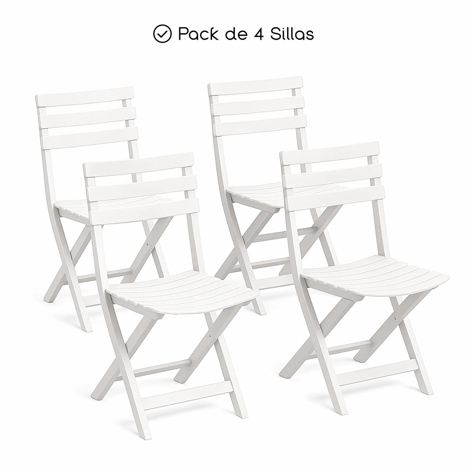 TIENDA EURASIA – Silla Plegable | Pack 4 Uds | Material Resina | Acabado Madera Rugoso | Medidas 41x44x78 cm | Respaldo Sólido | Peso Máximo 120 Kg | Portátil (Blanco)