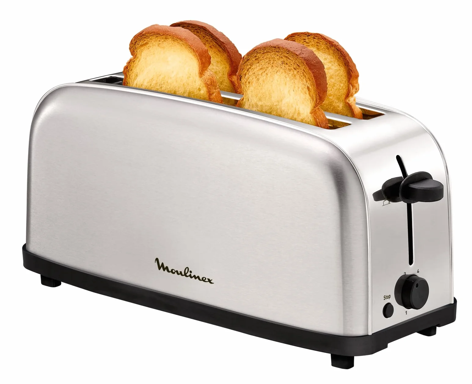 Moulinex Classic, Tostador Acero Inoxidable, 2 Ranuras largas y anchas, 1400 W, 6 Posiciones Tostado, Función Stop, Bandeja Recogemigas, para Todo Tipo de Pan normal, molde, artesano, LS330D