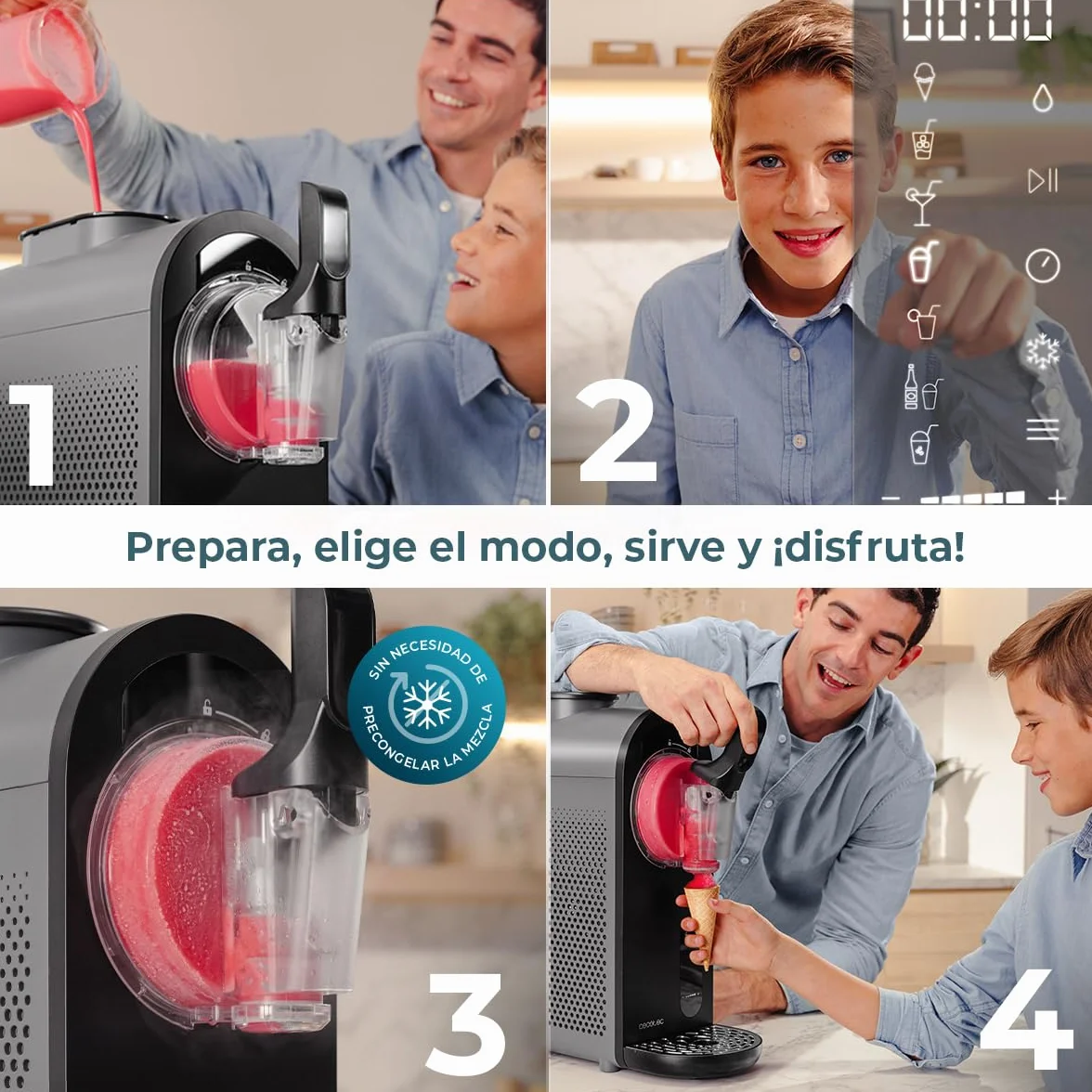 Cecotec Máquina de Granizados - Heladera - 1,5L - Twist&Ice Cream B. 210W, Control Táctil, 9 Modos Automáticos, Refrigeración sin Precongelar, Boquilla sin Goteo, Refrescos Caseros al Momento