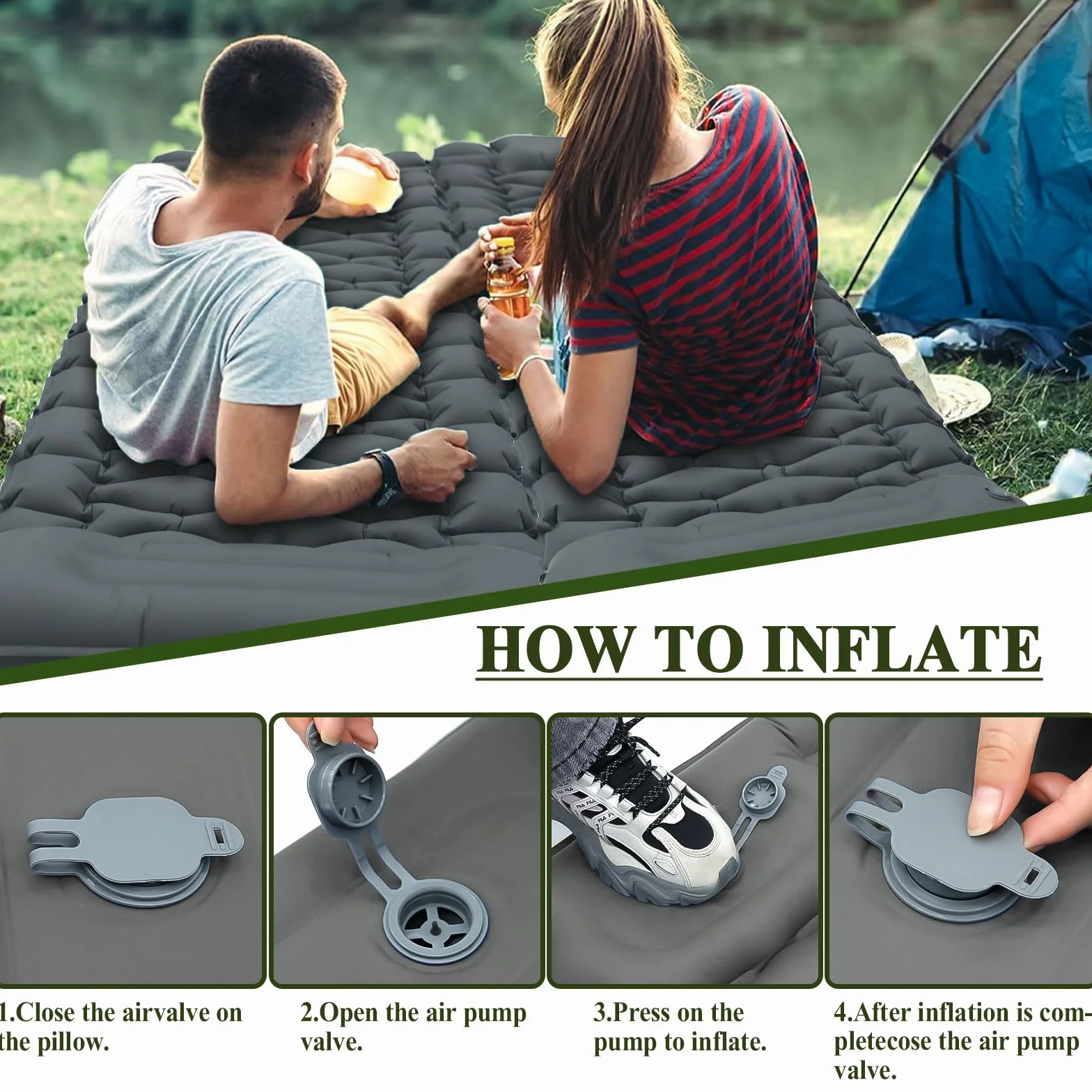 MOYKSRR Colchon Hinchable 10 cm Espesor Inflable Camping Autohinchable con Almohada y Bomba de Pie