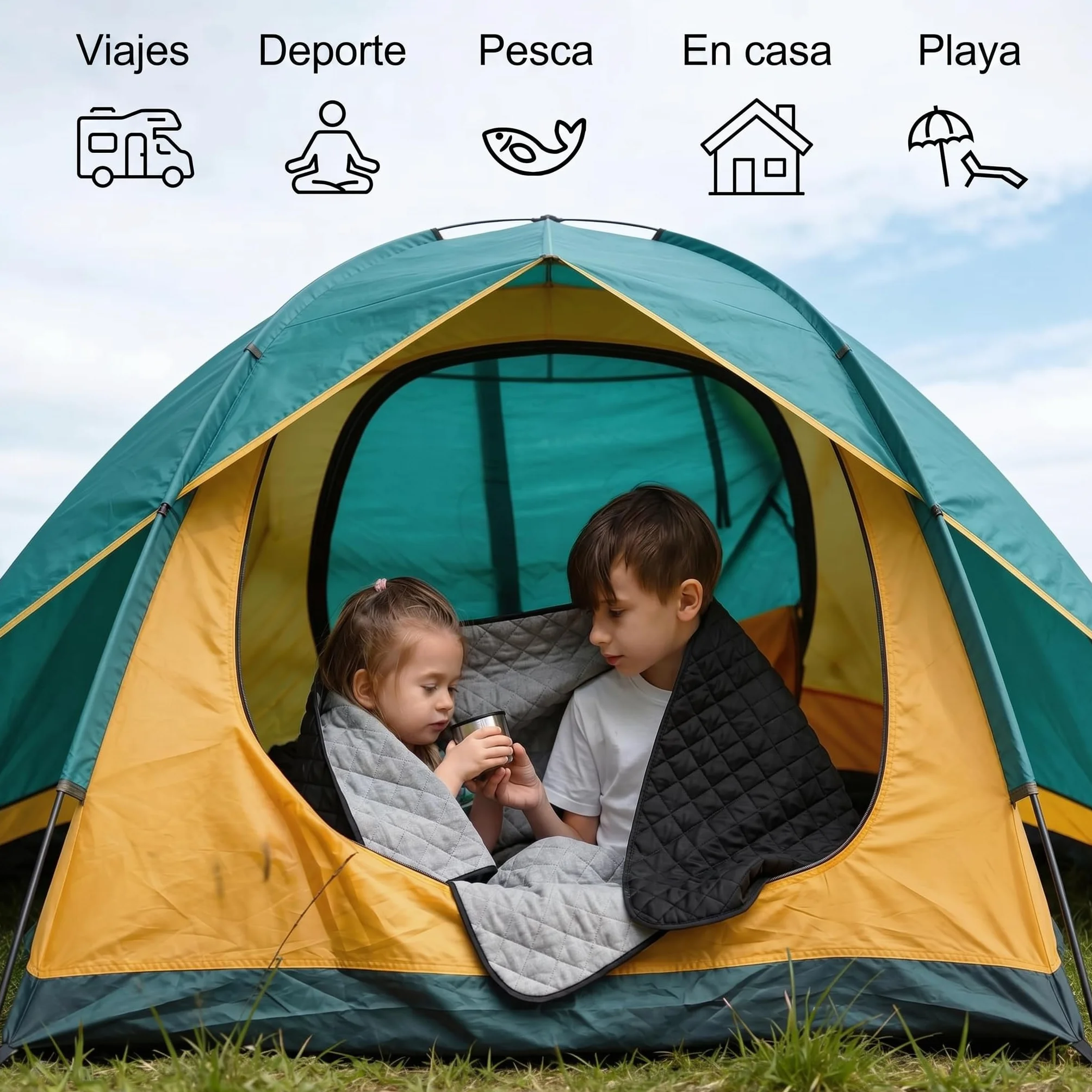 Manta de Camping Impermeable EVOCAMP 200x140 cm Forro Polar