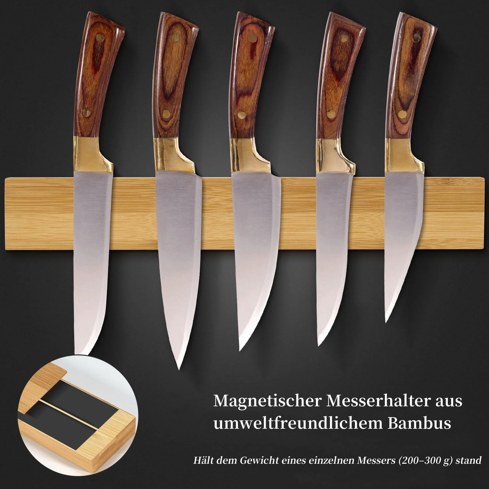 Tira Magnética para Cuchillos Hecha de Bambú con Imán Extra Fuerte 40x6x2cm, Bloque Magnético para Cuchillos, Soporte para Cuchillos, Portacuchillas Magnético para Utensilios Herramientas