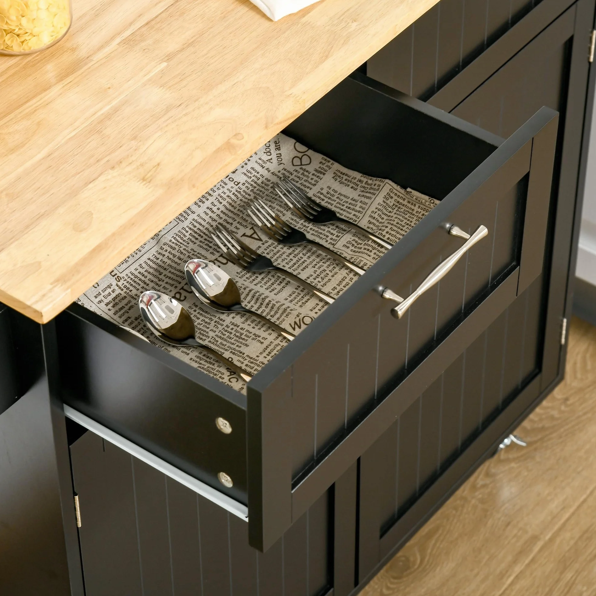 HOMCOM Isla de Cocina con Ruedas Carrito de Cocina Mueble Auxiliar de Cocina con 2 Puertas 2 Cajón Toallero y Estante Ajustable para Comedor Salón 104x46x91 cm Negro