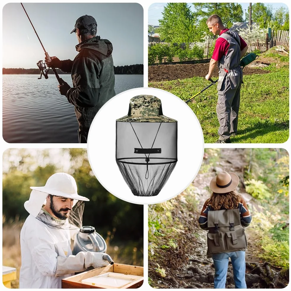 Sombrero Antimosquito, Mosca Máscara Sombrero con Cabeza Net Malla, Aire Libre Pesca Sombreros, Gorro Mosquitera Rostro y Cuello, Sombrero de Apicultura para Senderismo Aire Libre Camping Pesca