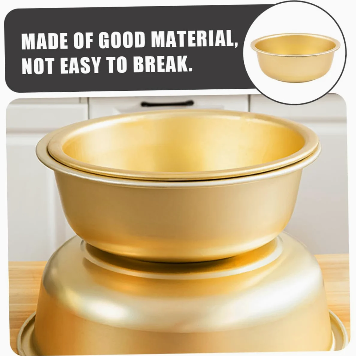 Cuenco de Aluminio Dorado de Gran Capacidad Diseño Redondo, Lavabo de Metal Seguro Fina Manufactura para Cocina y Lavado de Frutas