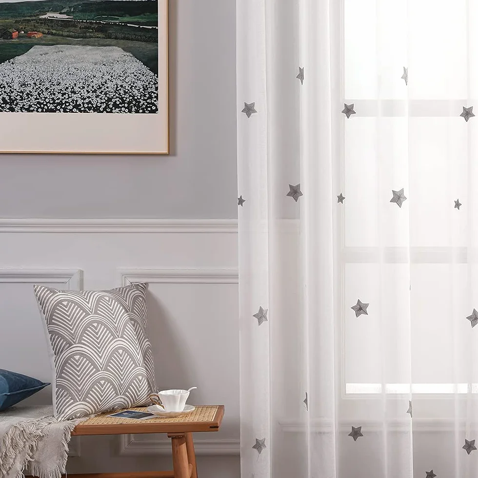 MIULEE Cortina Visillo Bordado Translucido 140x145cm Gris 2 Hojas