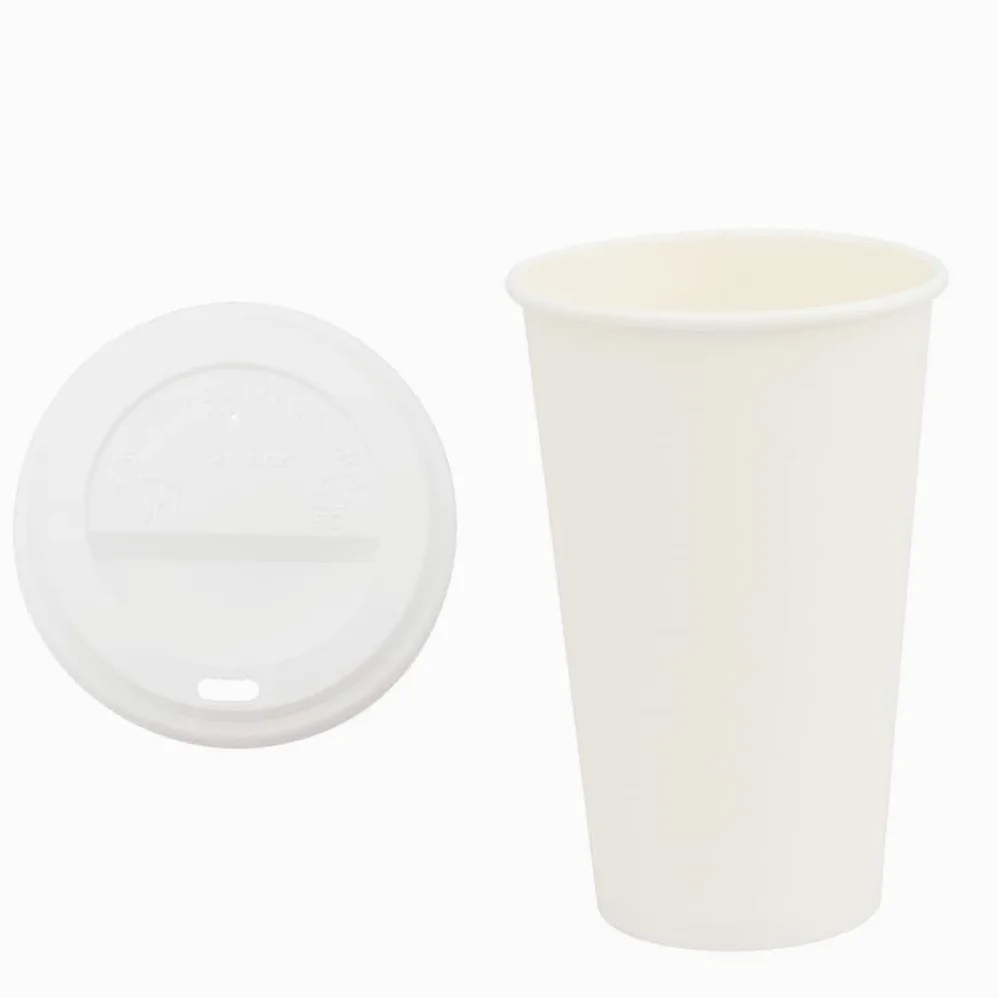 Mangloder Vasos desechables con tapas, 1000 unidades, 400 ml, de papel resistente con revestimiento de polietileno para bebidas calientes y frías, ideales para fiestas, catering, gastronomía, oficina