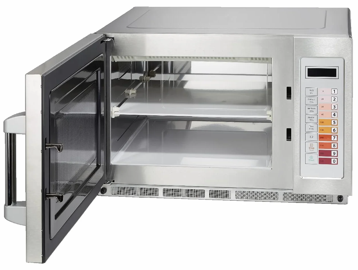 METRO Professional Microondas GMW1034D, Acero Inoxidable, 57.4 x 36.7 x 52.8 cm, 1800 W, 34 L, Panel Digital, 3 Niveles de Cocción, Descongelación, Temporizador, plata