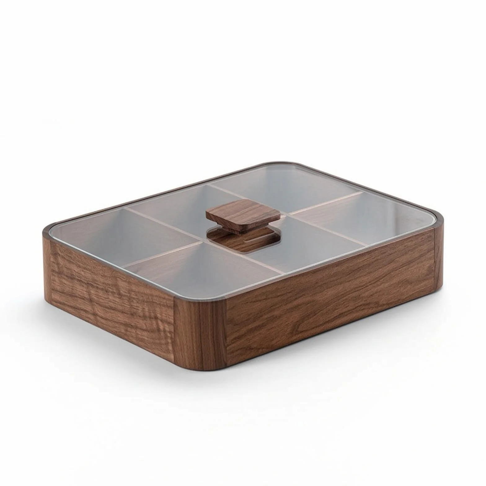 Contenedor de Snacks Caja Organizadora Bote Dispensador Recipiente de Madera Maciza con Tapa Transparente y Perilla Cuadrada Adecuado para Sala de, Seis Compartimentos