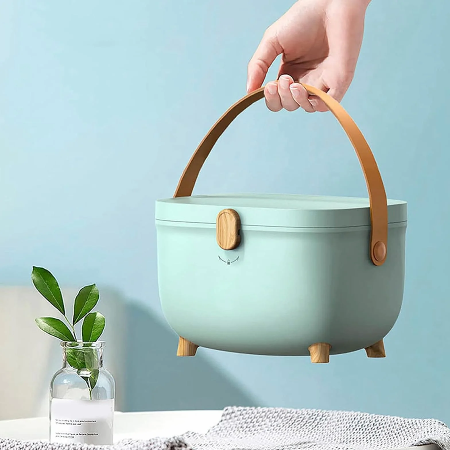 Caja para medicina, Caja organizadora para medicina 2 niveles, con mango, portátil Medicine box, para el hogar y el exterior (Verde cielo)