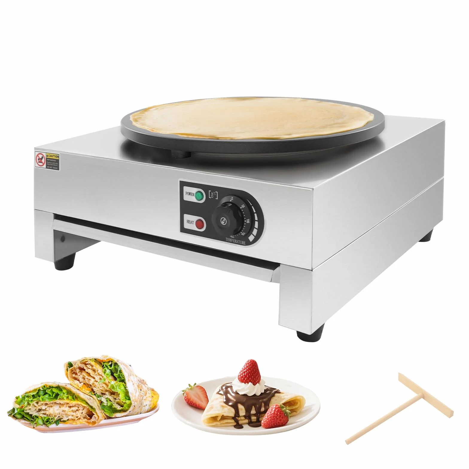 Crepemaker - Máquina eléctrica para crepes (3000 W, 40 cm, antiadherente, acero inoxidable, control de temperatura, para panqueques, tortitas de huevo, crepes
