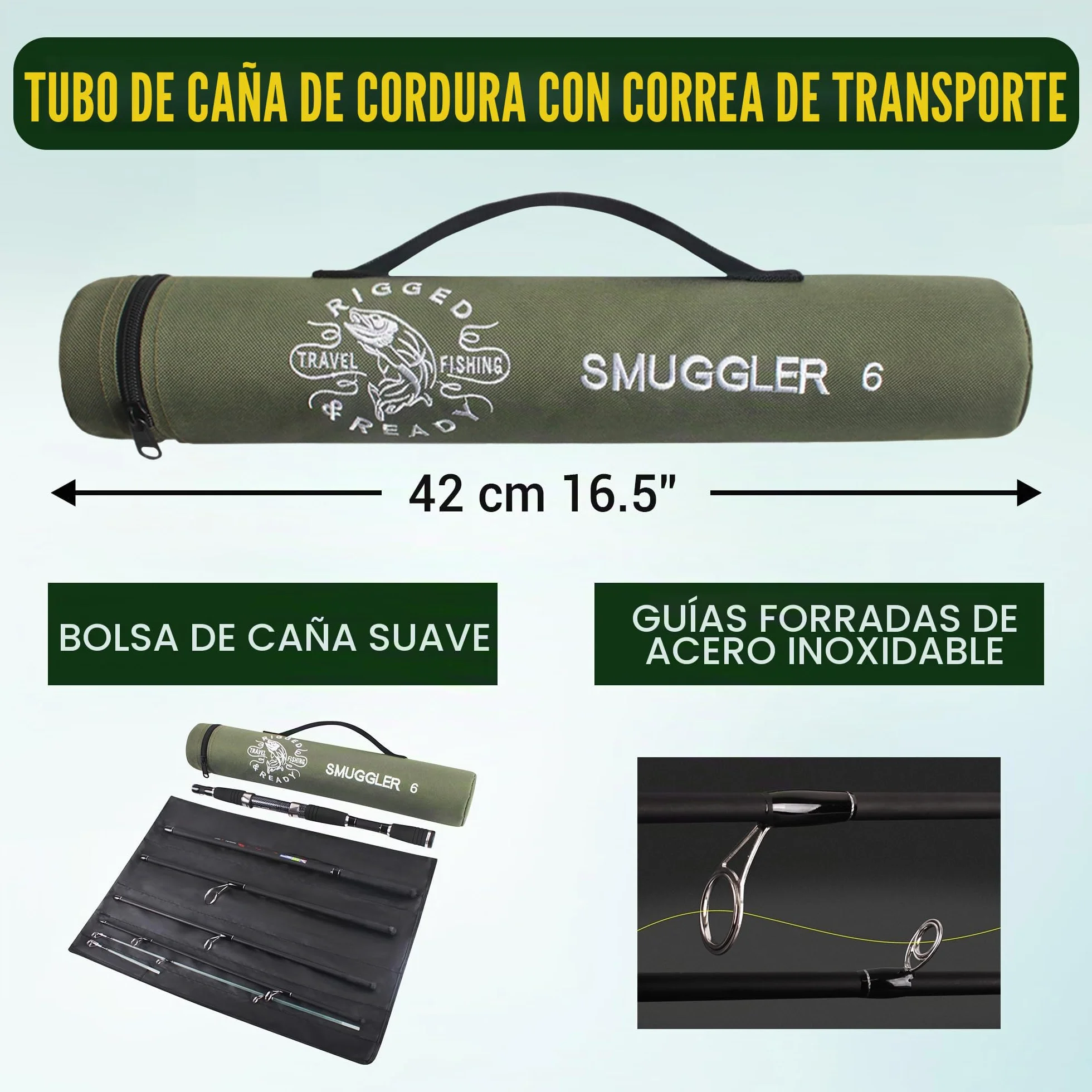 Cañas de Pescar Smuggler Series Rigged and Ready 5 Longitudes Supercompactas Multifunción con Puntas para Viaje Agua Dulce