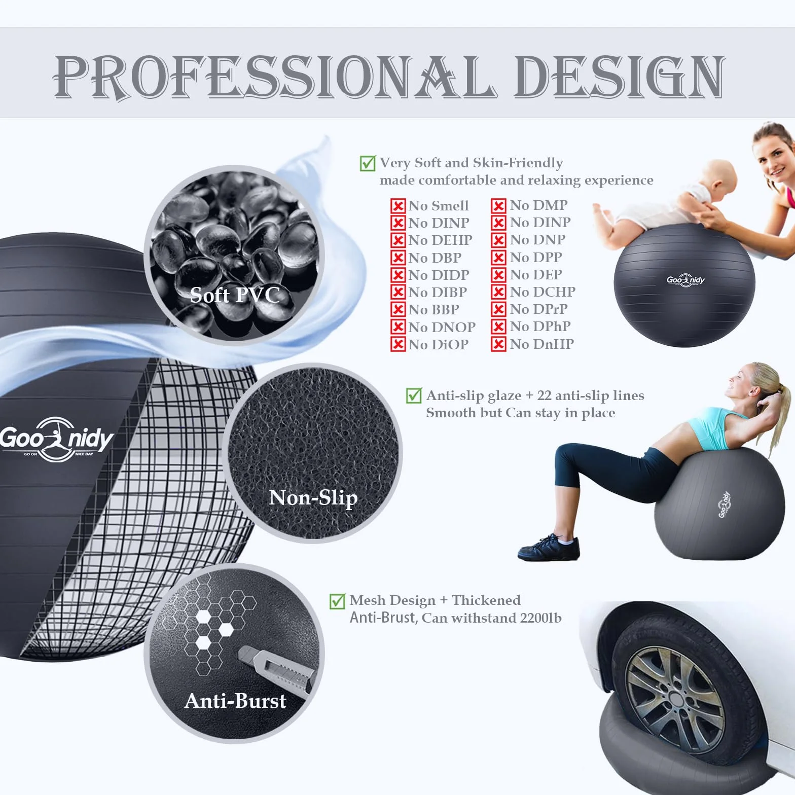 Pelota De Pilates Grande Suave para Embarazadas 65 45 55 75 85 CM, Bola Yoga Anti-estallido con Bomba Soporta 2200lbs, Fitball Embarazo Ball Balon Pequeña