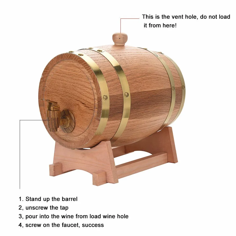 Oak Barrel Bar & Restaurant Barrica de roble de 5 litros para envejecimiento 32×23×23 Dispensador de barrica de roble vintage de 3 litros