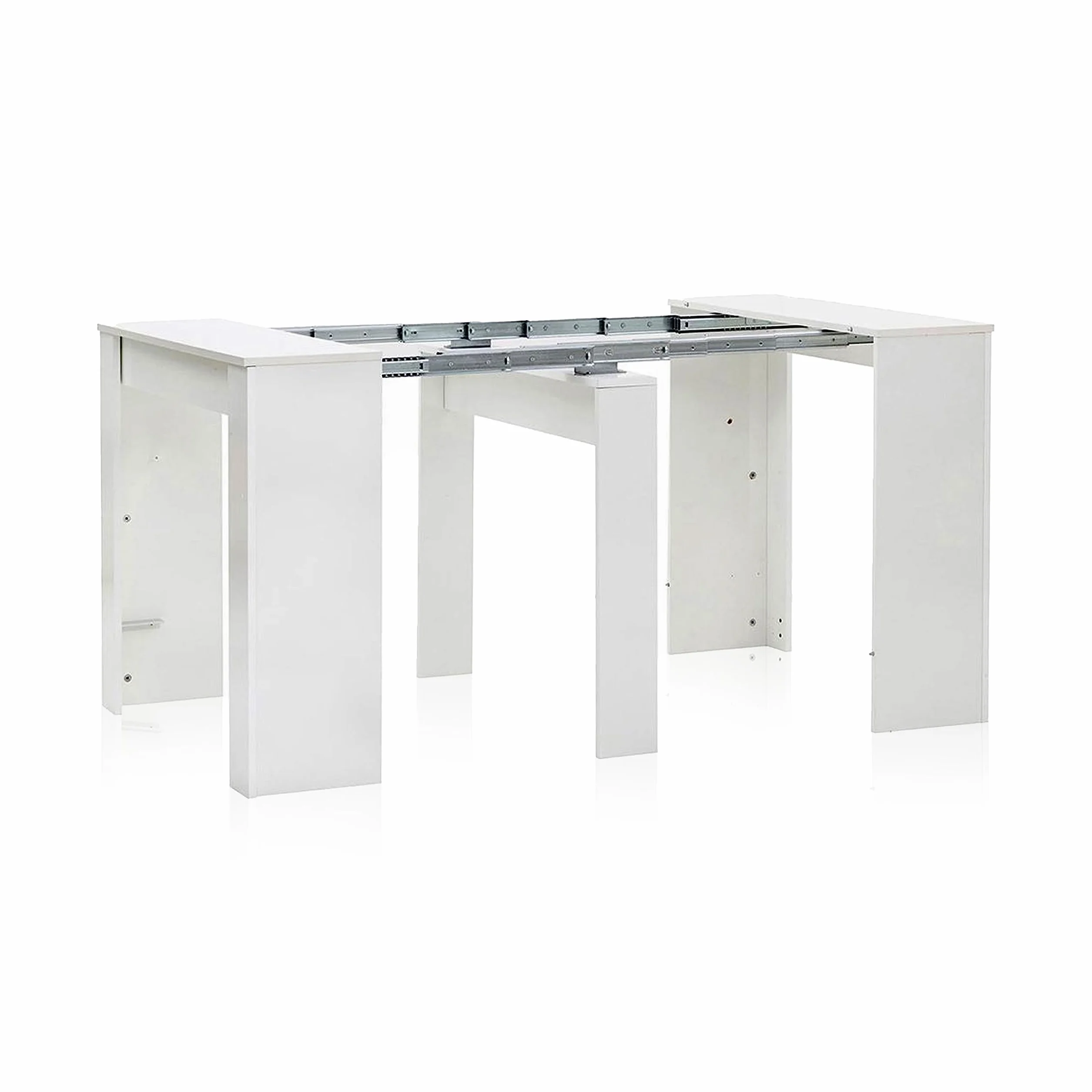 Habitdesign – Mesa Extensible para Comedor, Mesa Ampliable para Salón o Cocina - 5 Posiciones y hasta 10 Comensales - Blanco Brillo - 50-235x90x78 cm - Modelo Consola