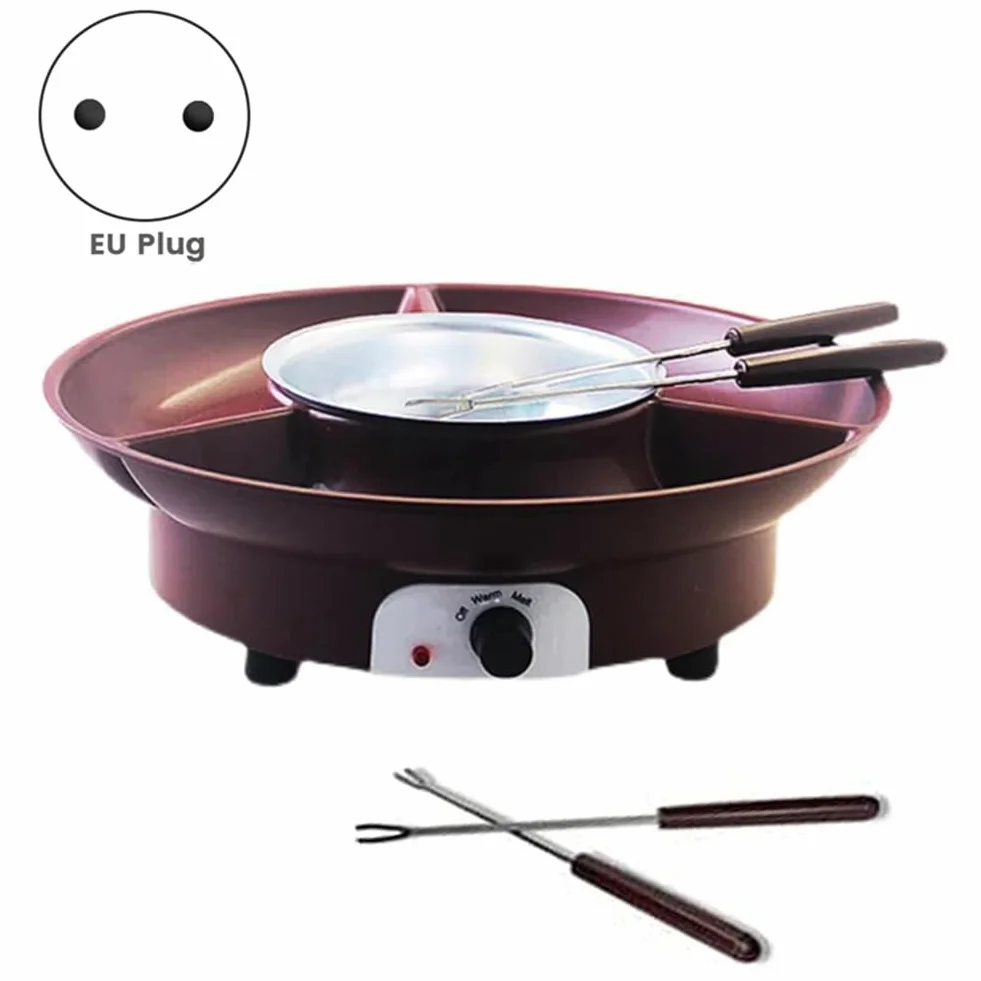 Juego de Ollas para Fondue, MáQuina EléCtrica para Hacer Fondue de Chocolate con 4 Tenedores, Kit de MáQuina para Fundir Queso, Control de Temperatura. Enchufe Europeo