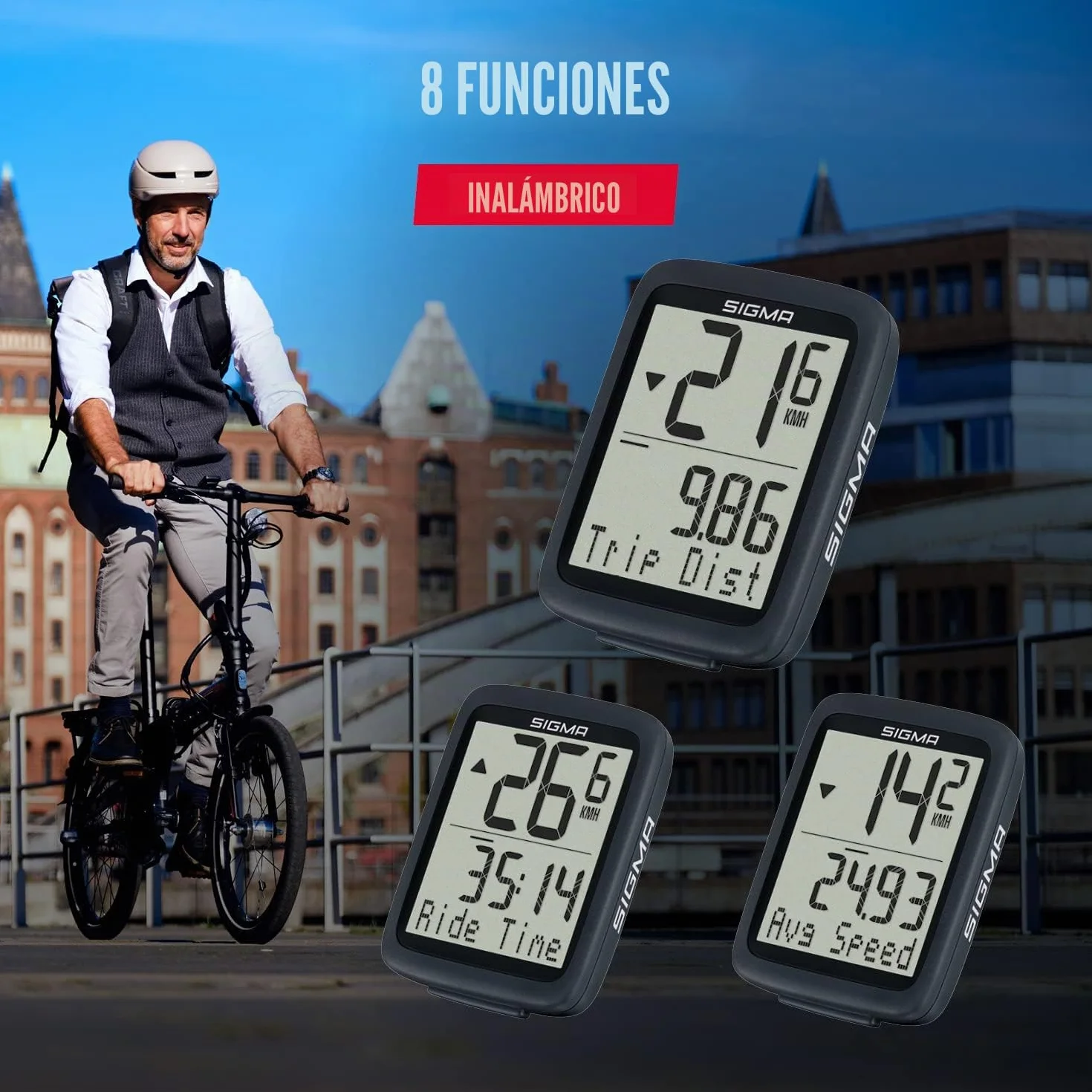 SIGMA BC 8.0 WL Ciclocomputador Inalámbrico 8 Funciones Velocímetro Bicicleta Impermeable