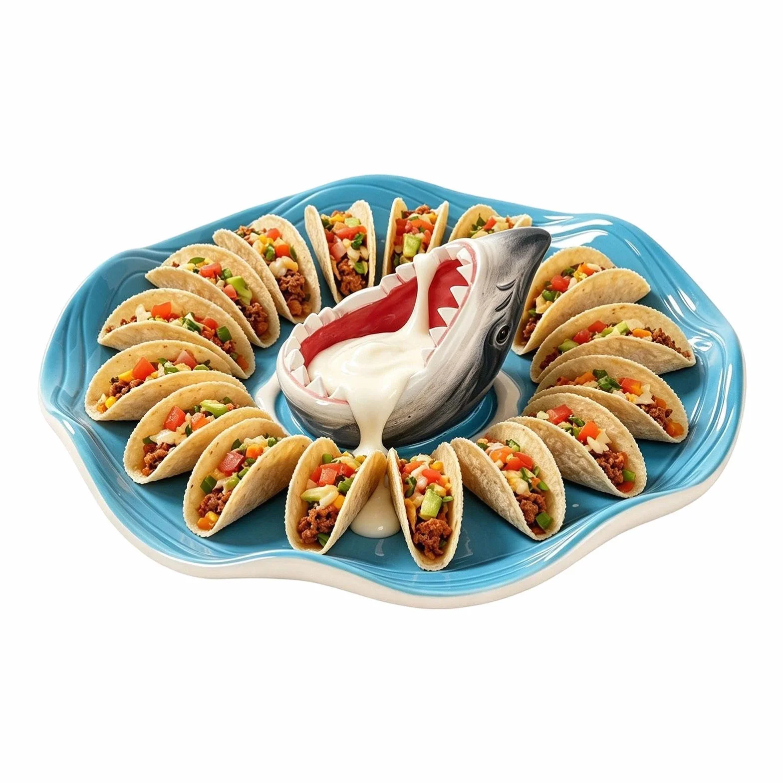 Fuente de Tiburón para Servir Compartimento de Cerámica para Salsa | Plato temático océanos Para Charcutería, Queso, Hamburguesa, Gambas, Sardinas, Aperitivos, Palomitas,