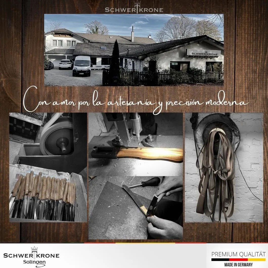 Schwertkrone Buckelsmesser - Cuchillo de desayuno original de Solingen, acero inoxidable, Dwünschliff, madera de olivo