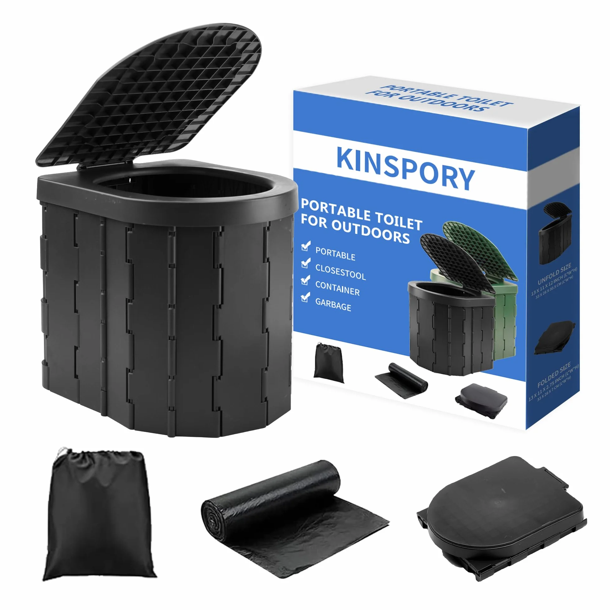 KINSPORY Inodoro Portátil Camping WC Negro con Tapa