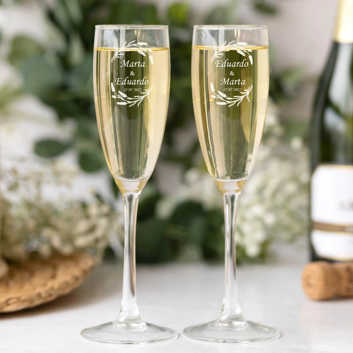 Pack de 2 Copas de Cava Personalizada con Estuche de Regalo Grabadas a Láser 20cl Boda