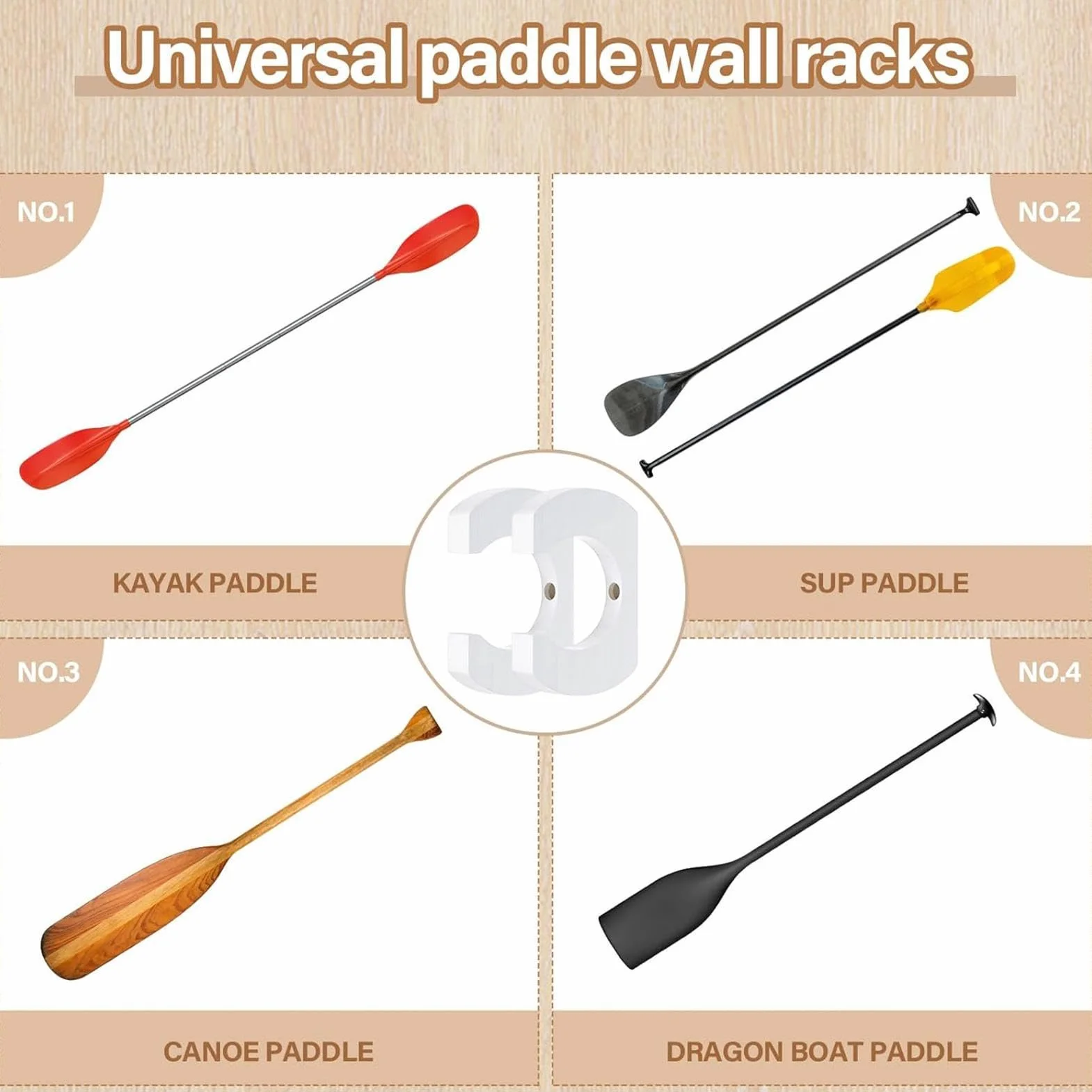 Kayak Paddle Wall Mount 4 Pieces Boat Oars Storage Canoe Paddle Storage Rack