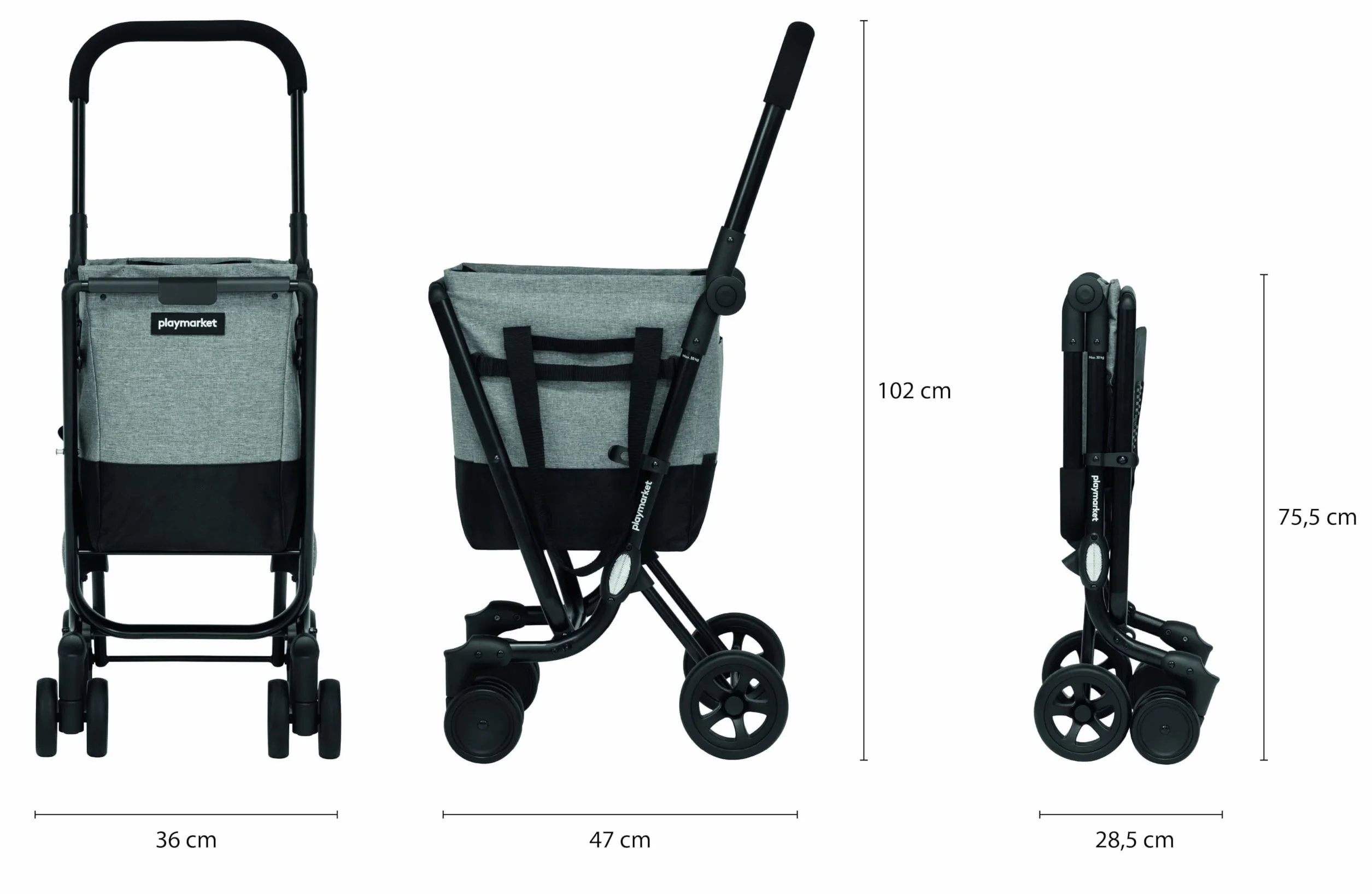 Playmarket Easy Go Carro de la Compra Plegable con Bolsa extraíble (Grey-Sapphire)