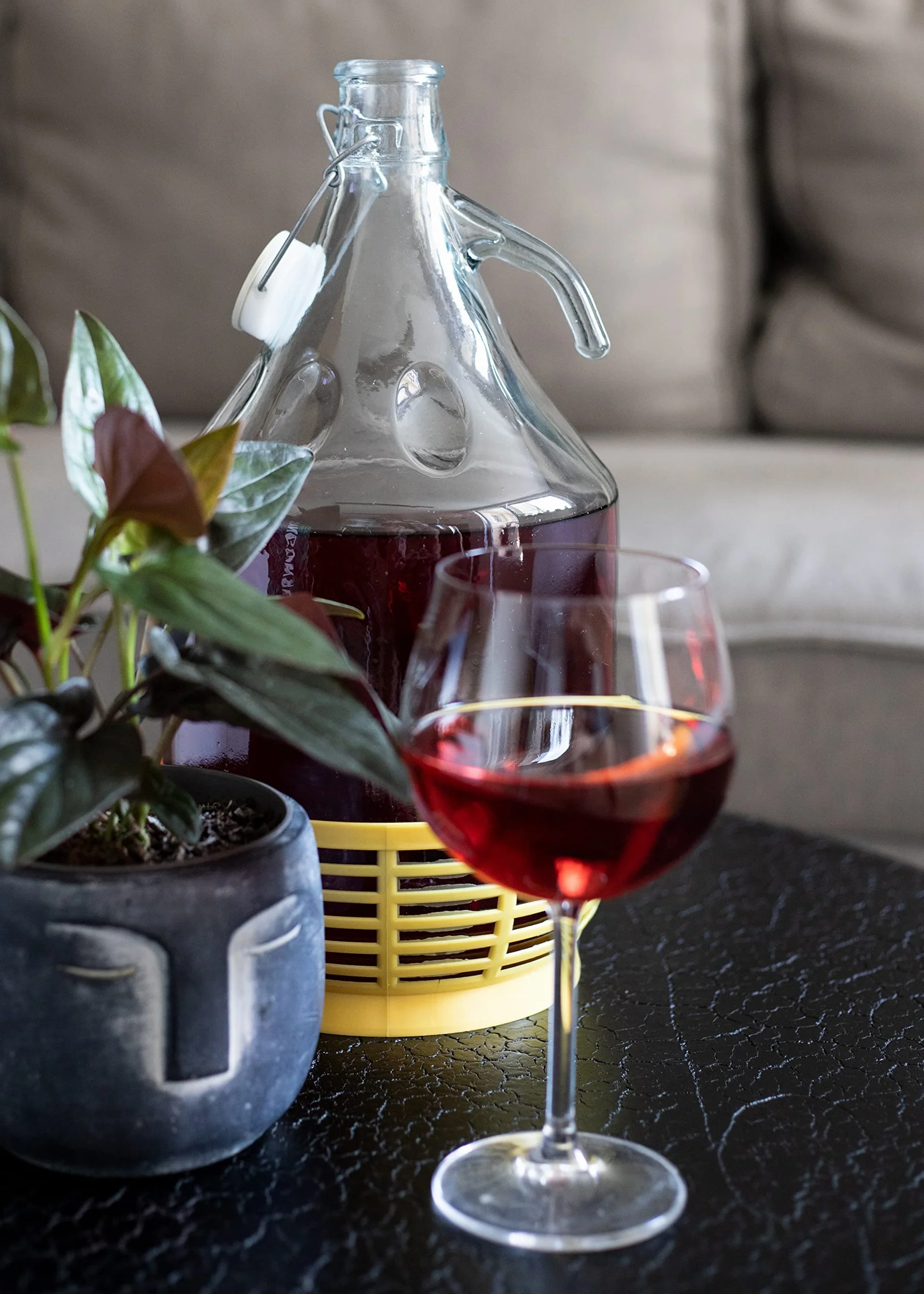 Enghals - Botellas de cristal transparente con cierre de clip, cesta protectora y tapón para hacer vino, fermentación y almacenamiento de bebidas, 2 unidades x 5 l