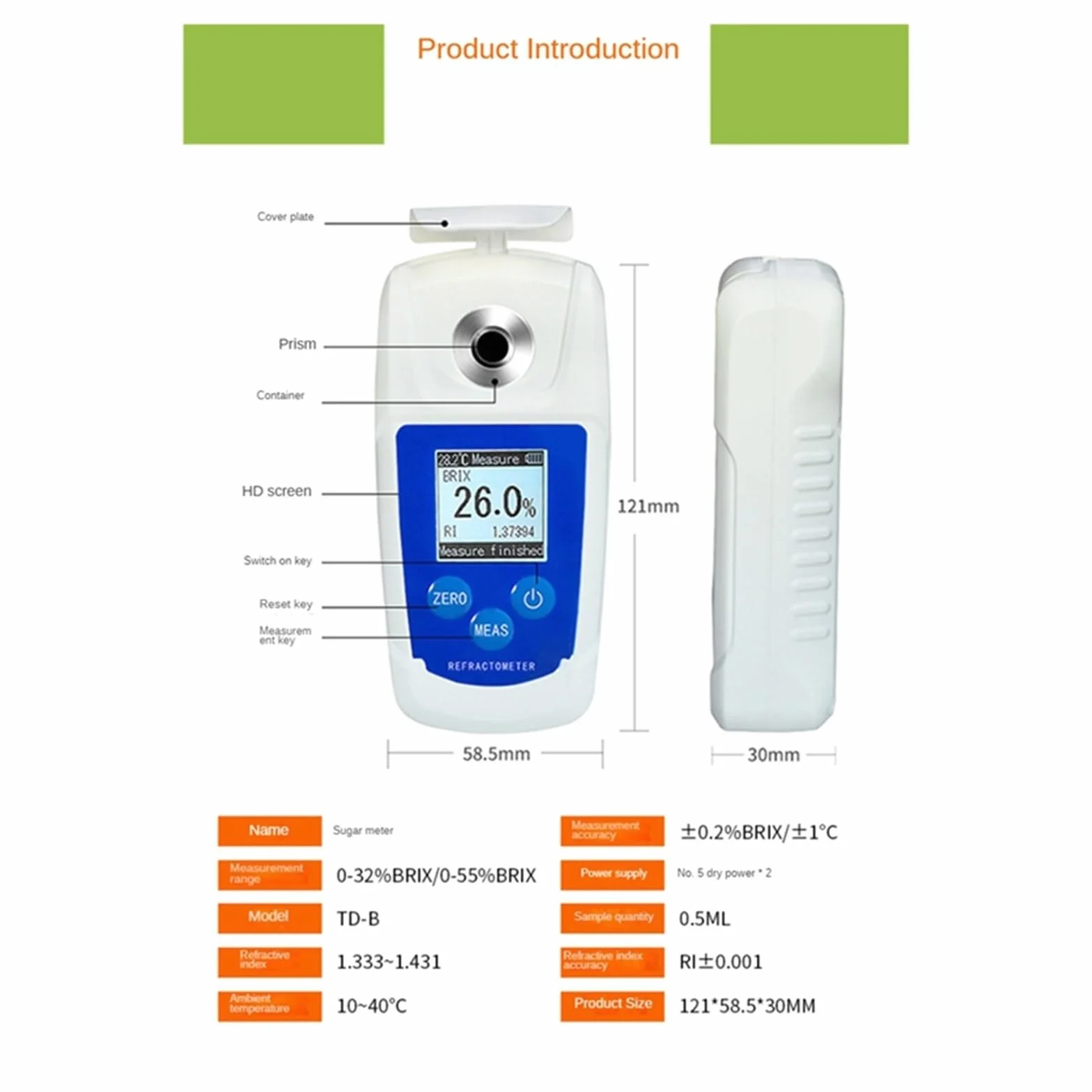 0-55% Digital Meter Tester Refractómetro Profesional con batería Jugo de Frutas Bebidas Medidor de azúcar Alta concentración
