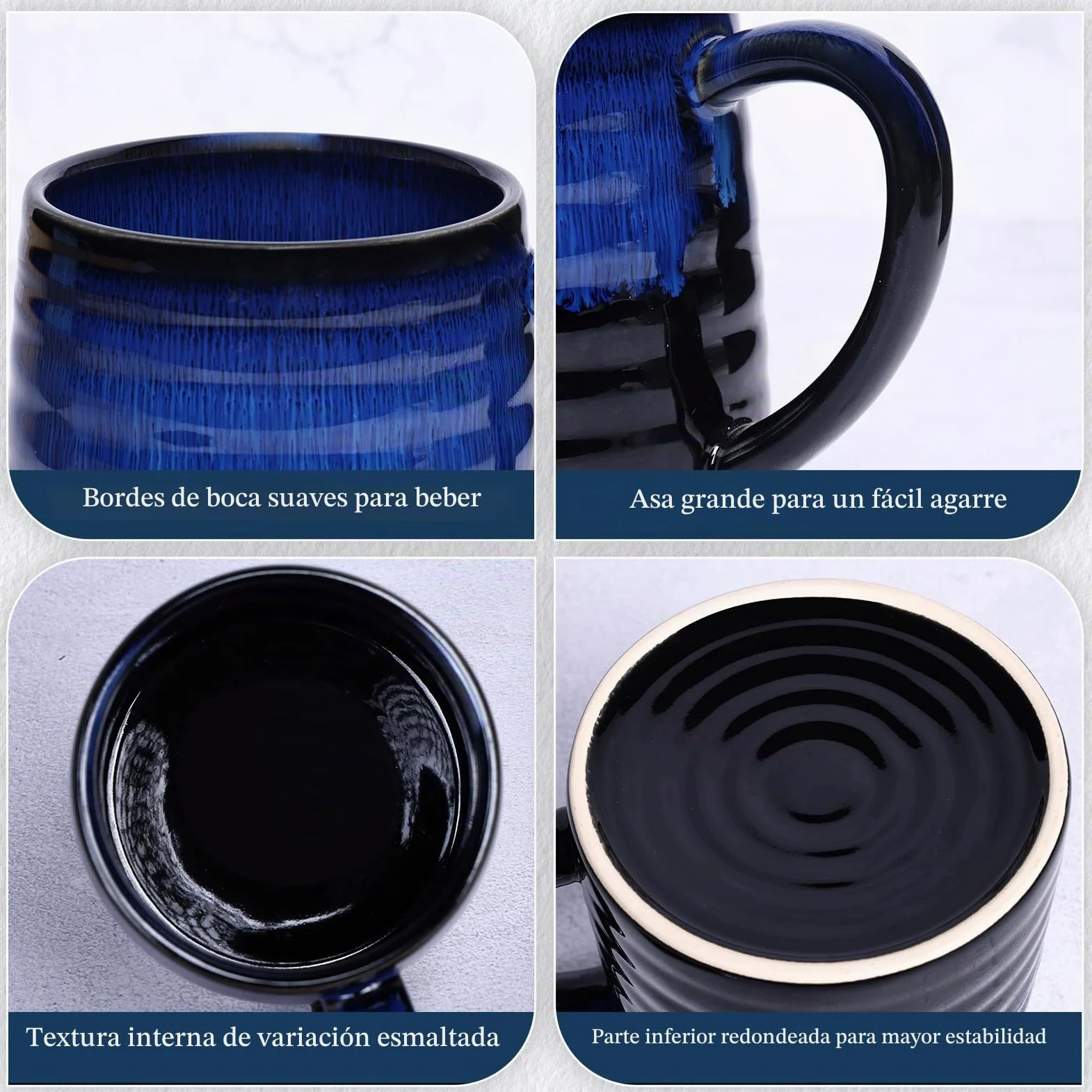 700ml Taza de Café de cerámica extra grande con asa grande, 25Oz taza de té de grand para la oficina y el hogar, apta para microondas y lavavajillas, textura esmaltada hecha a mano (Azul Estrellado)