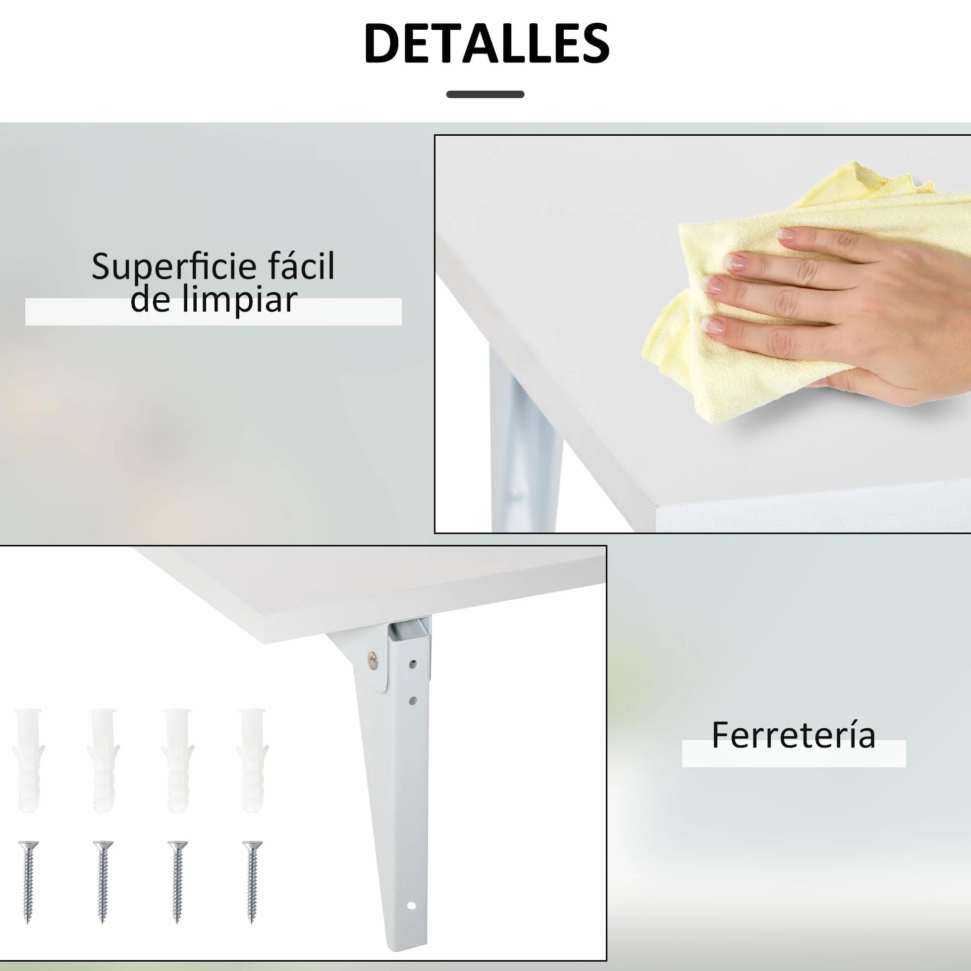 HOMCOM Mesa Plegable de Pared Mesa Abatible de Pared de Madera Ahorra Espacio para Cocina Comedor Dormitorio Carga 10 kg 60x40x20 cm Blanco