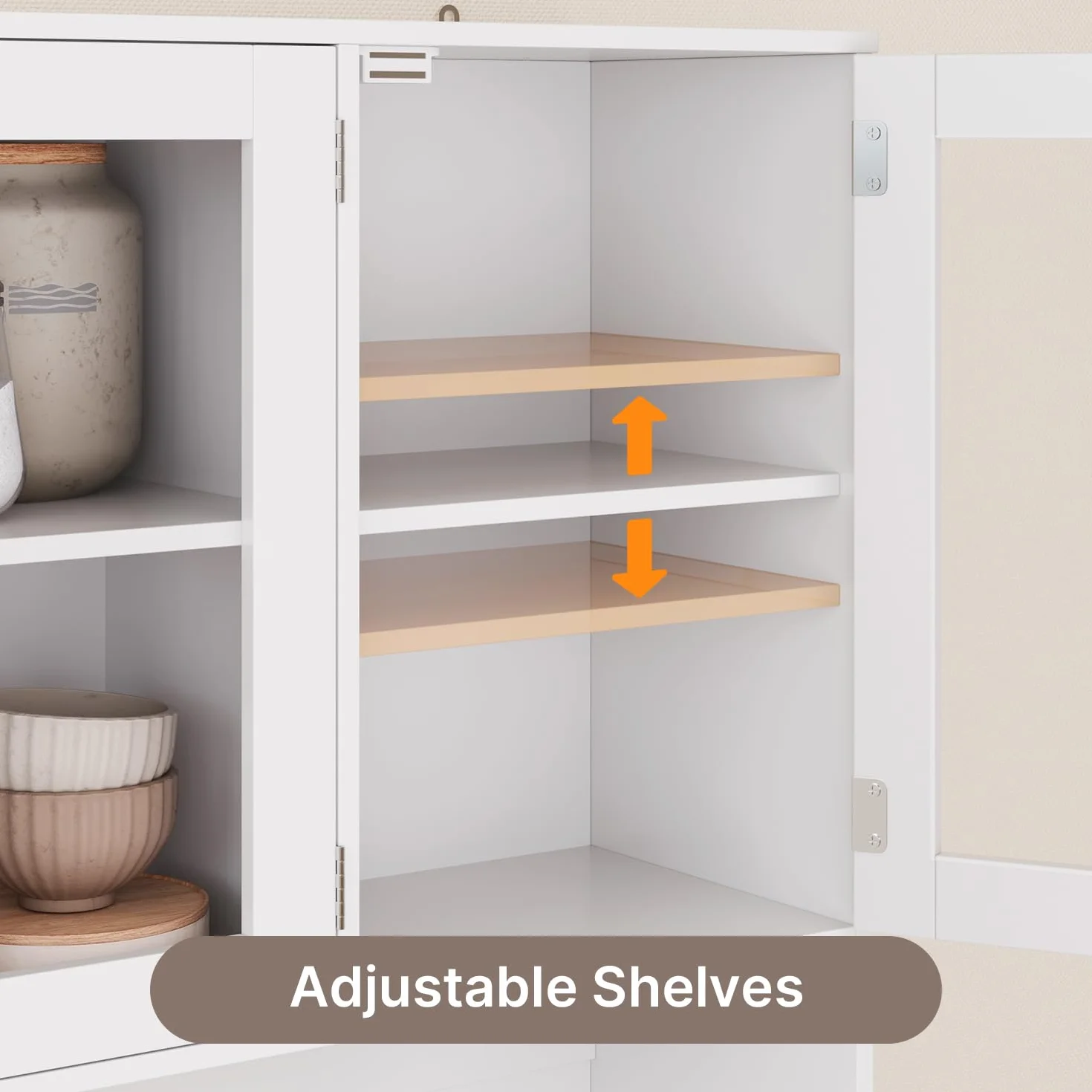 Xbro Alacena de Cocina con LED y Placa Perforada, Armario Cocina con 5 Puertas y 3 Cajones,Armario Cocina Almacenaje para Cocina, Comedor, Salón, 100 x 40 x 180 cm, Blanco