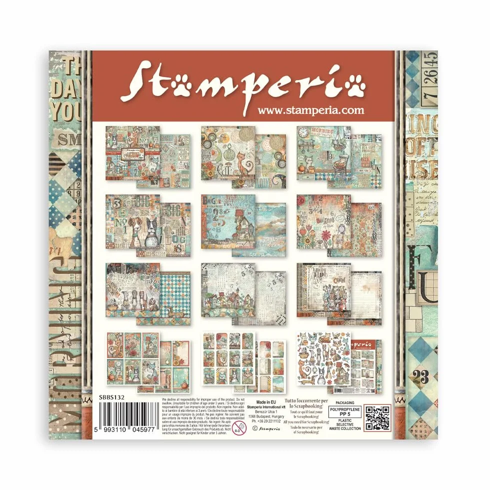 Stamperia - Scrapbook Paper Pad for Scrapbooking, Albums, Card Making, Bullet Journalling and More, Acid Free, Double-Sided, Perfect for Hobbies, Crafts, and Gifting (Furry Friends) (20.3 x 20.3cm)