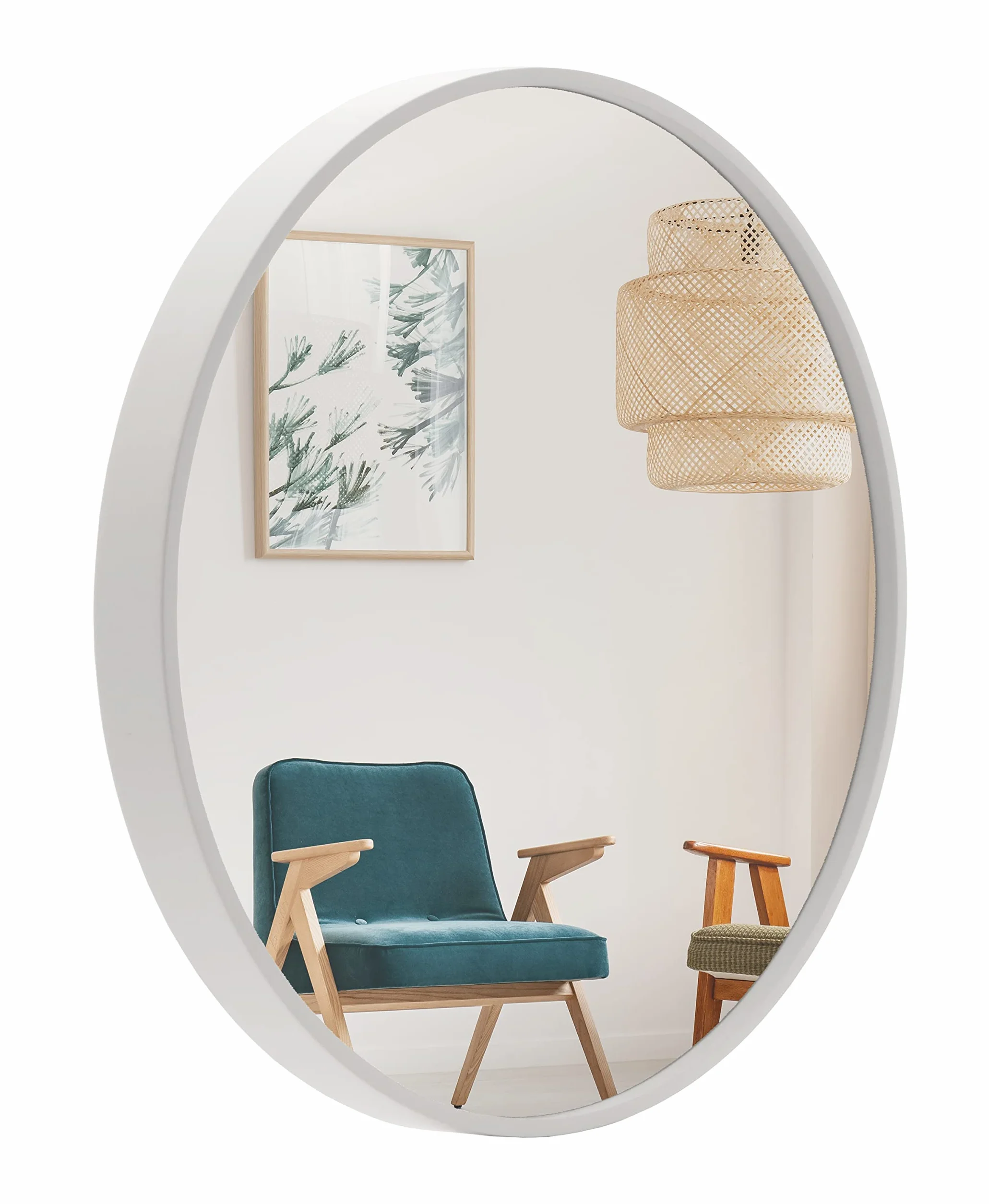 BD ART Espejo Redondo Moderno de Pared, diámetro 59 cm, Marco de Madera, Color Blanco