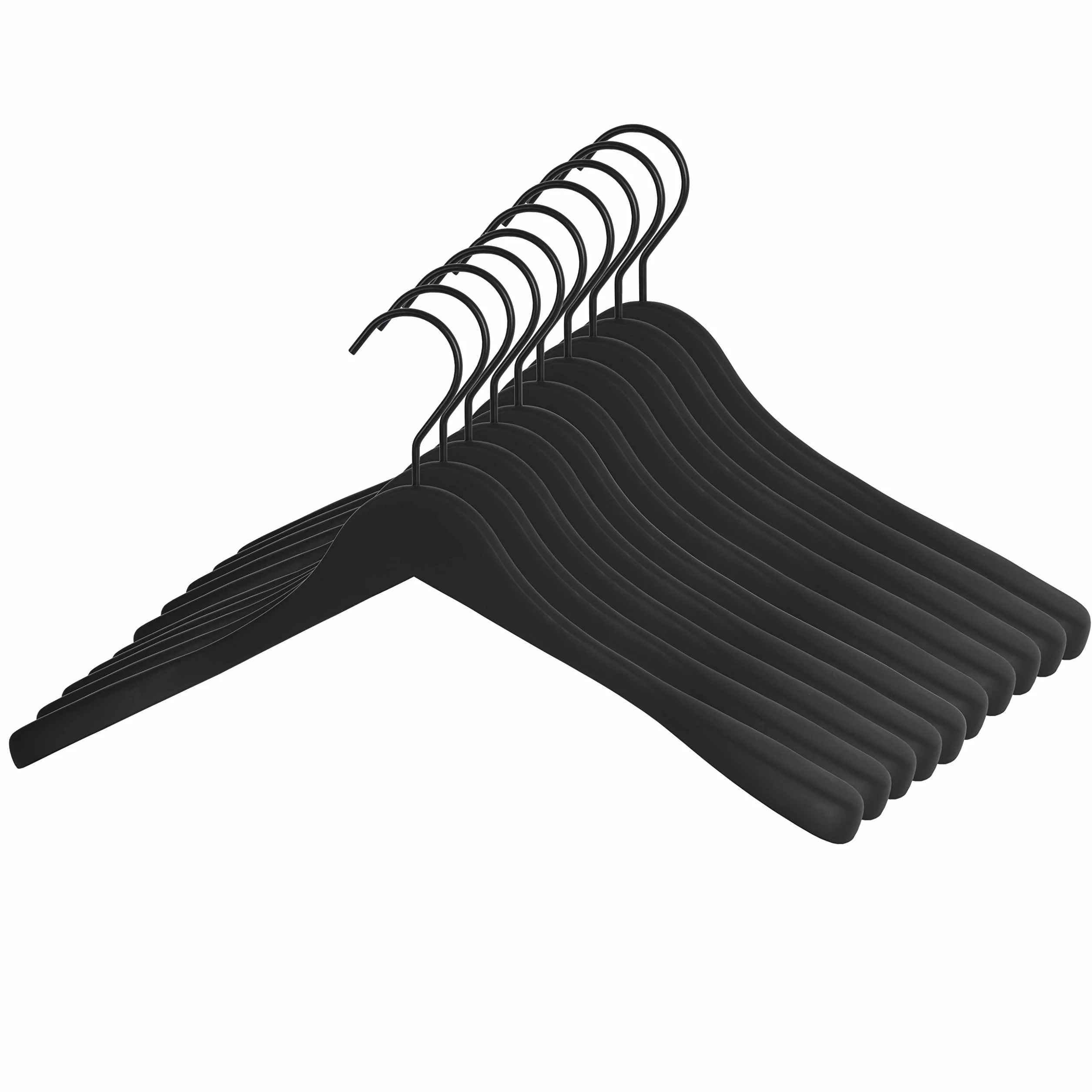 GERSO Perchas Premium 45 cm – Paquete de 10 – Madera de Haya Maciza Negro engomado – Perchas ergonómicas con Gancho Giratorio para Abrigos y Chaquetas